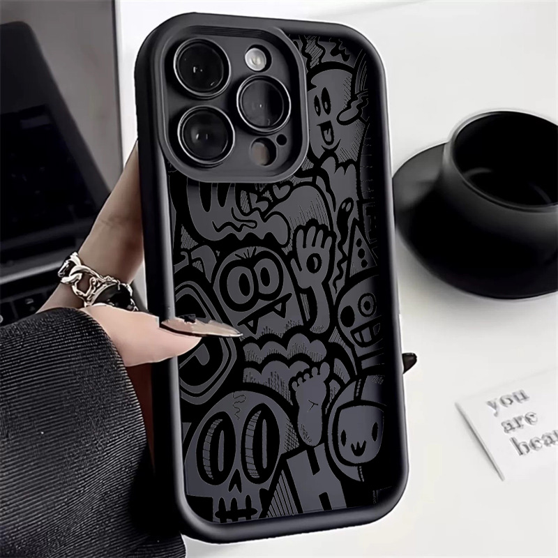 Phone Cases With Camera Cover - Black Graffiti Phone Case For iPhone