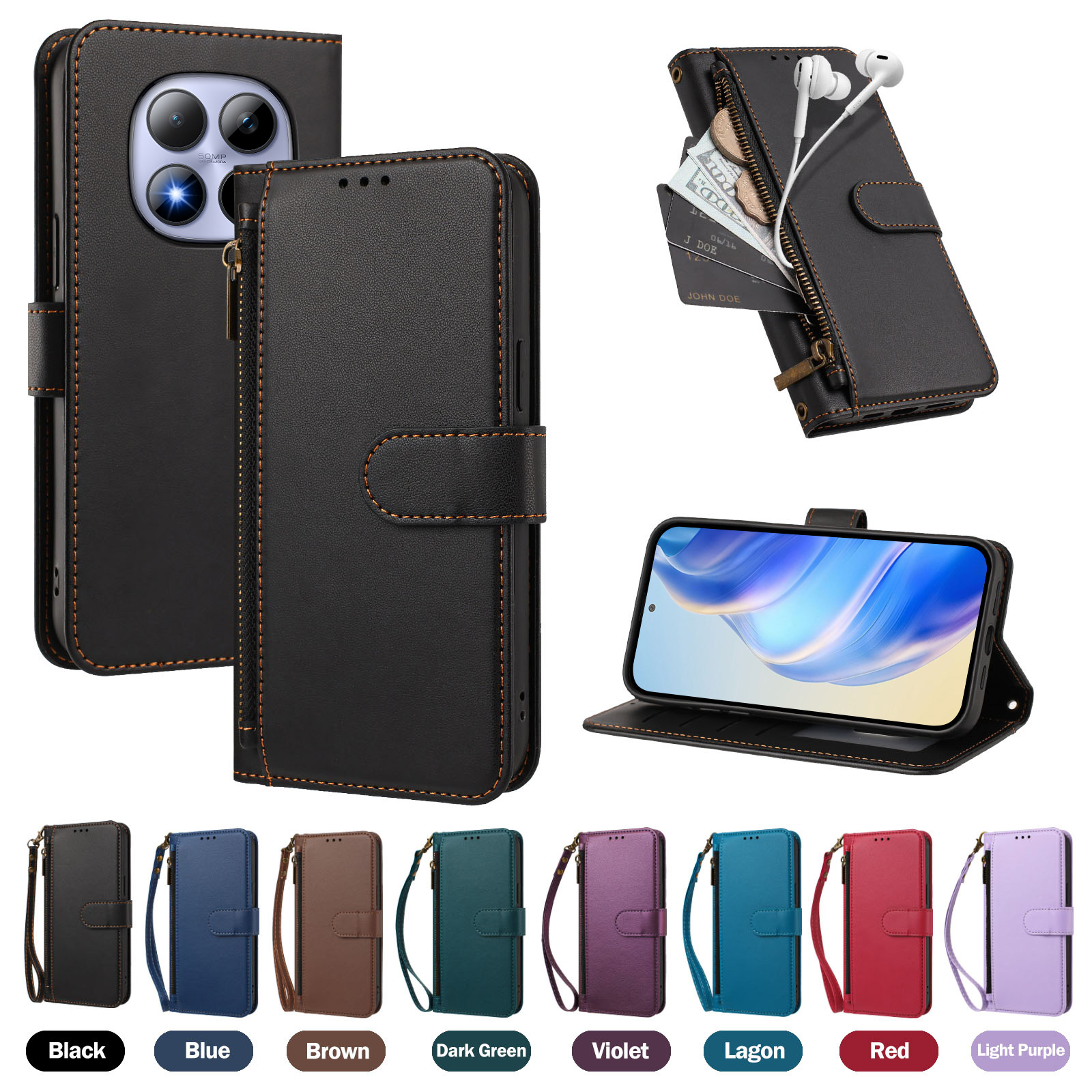 Leather Folio Wallet Case - Folio Magnetic Wallet Flip Leather Protective