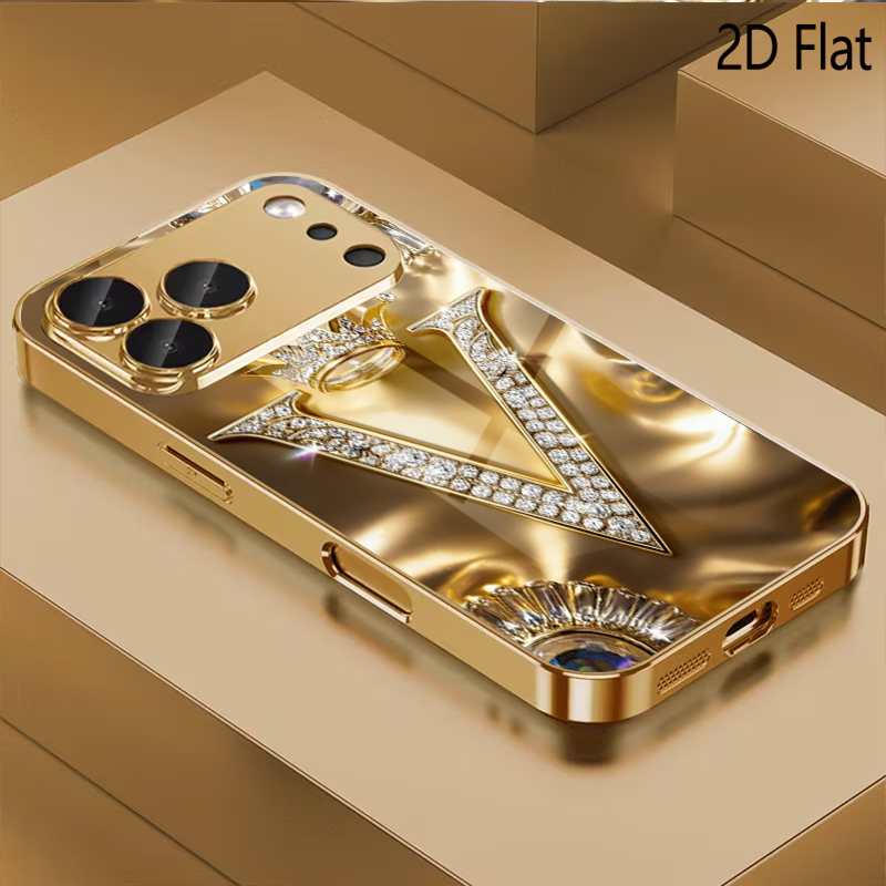 Phone Cases With Camera Cover - letterV print Patterned tempered glass design