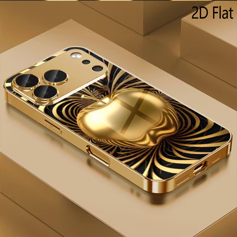 Phone Cases With Camera Cover - Golden Apple Patterned tempered glass design